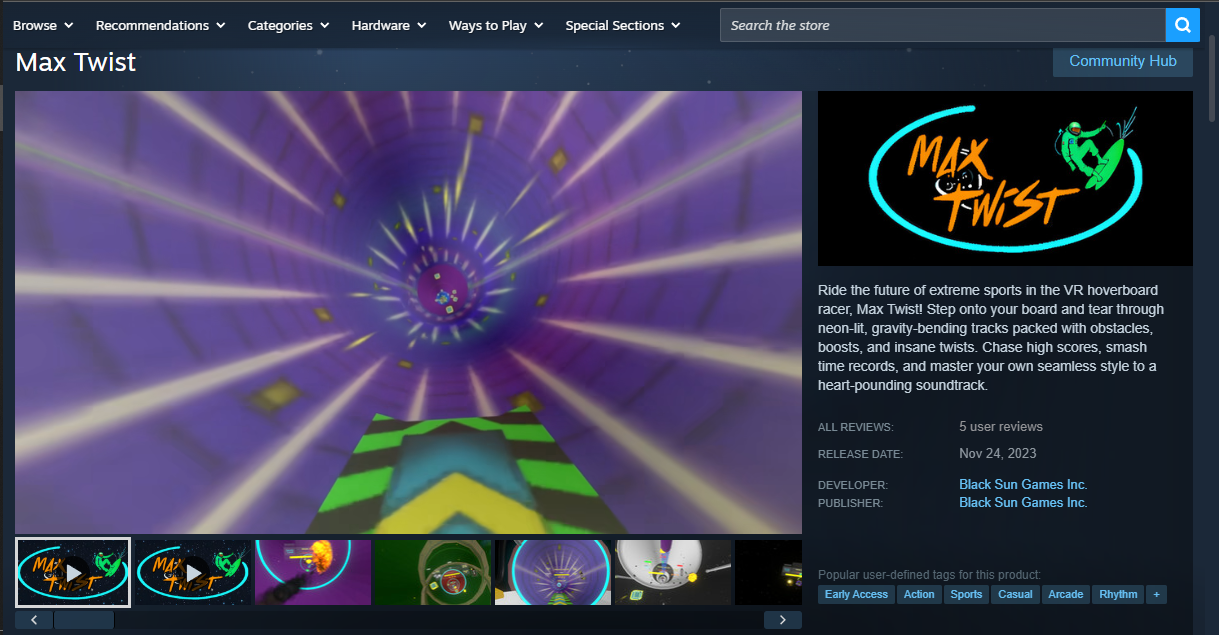 Max Twist Steam store page